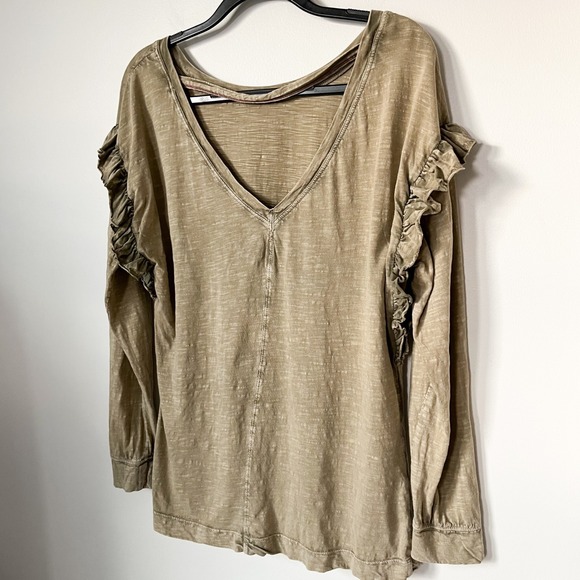 Anthropologie Pilcro Ruffled Open Back Tunic Tee Top Moss Green Womens Medium - Picture 8 of 14